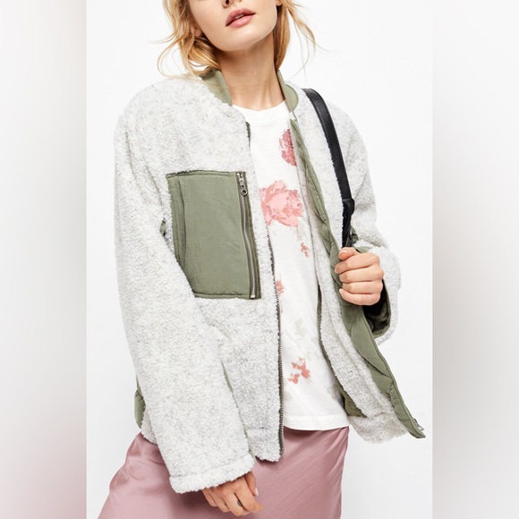 FREE PEOPLE Rivington Sherpa Jacket We the Free Desert Combo Green Cream | XL - Picture 8 of 16